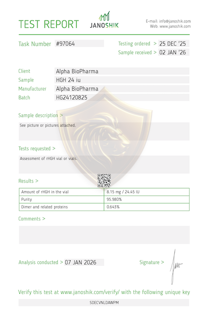 Labtest HGH 24 iu door Janoshik