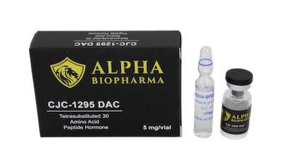 CJC-1295 DAC 5 mg - Doosje met steriel water en peptide vial van Alpha BioPharma.