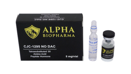 CJC-1295 NO DAC 5 mg - Doosje met steriel water en peptide vial van Alpha BioPharma.