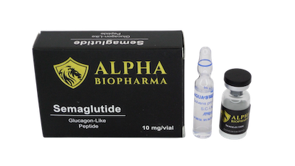 Semaglutide 10 mg - Doosje met steriel water en peptide vial van Alpha BioPharma.