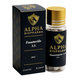 Finasteride voorkant rechts Finasteride van Alpha BioPharma voorkant rechts