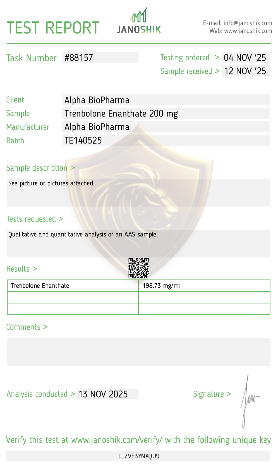 Trenbolone Enanthate labtest door Janoshik