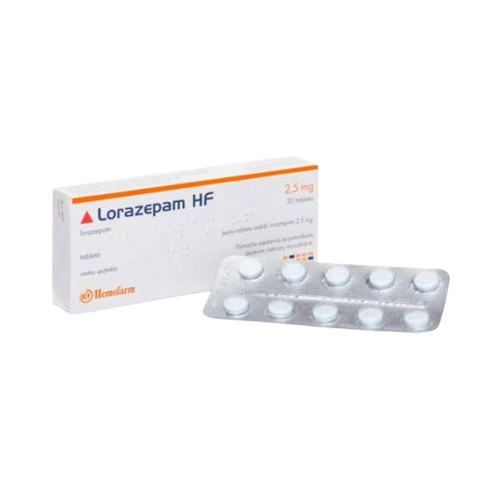 Lorazepam 2,5 mg van Hemofarm doosje en strip