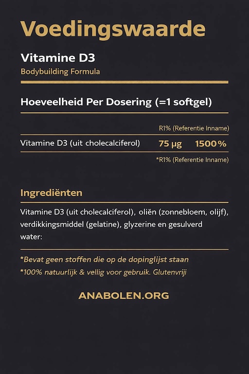 Vitamine D3 label met ingredienten