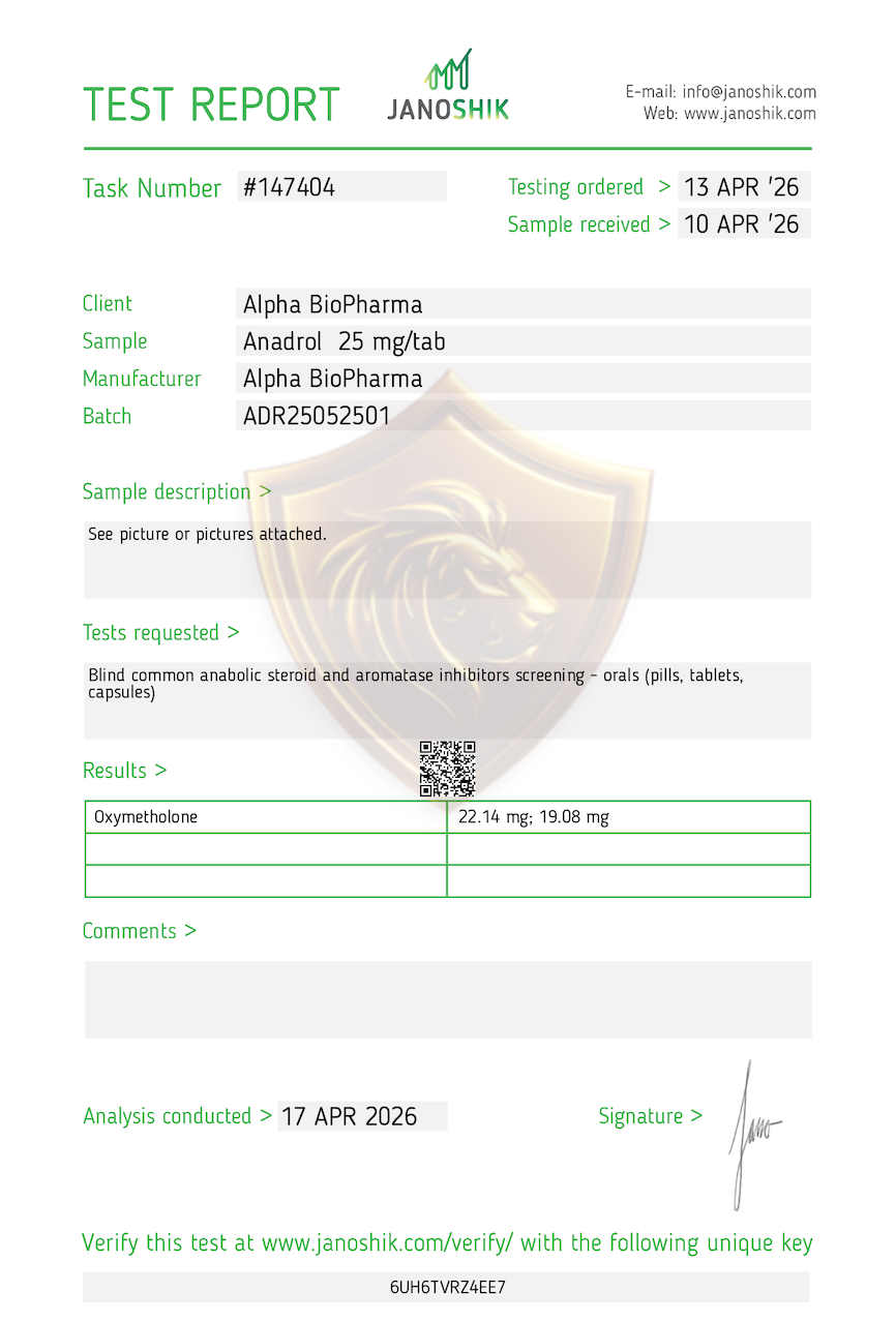 Anadrol 25 mg Janoshik labtest resultaat