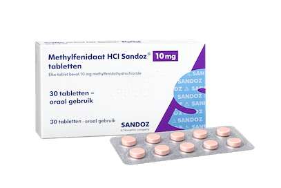 Ritalin van Sandoz doosje en strip